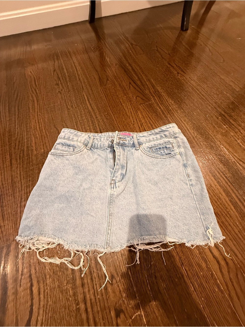 Edikted Light Blue Distressed Denim Mini Skirt